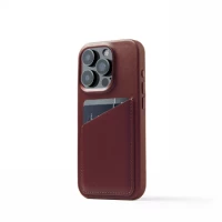 Ilustracja produktu Mujjo Full Leather Wallet Case - etui skórzane do iPhone 15 Pro kompatybilne z MagSafe (burgundy)